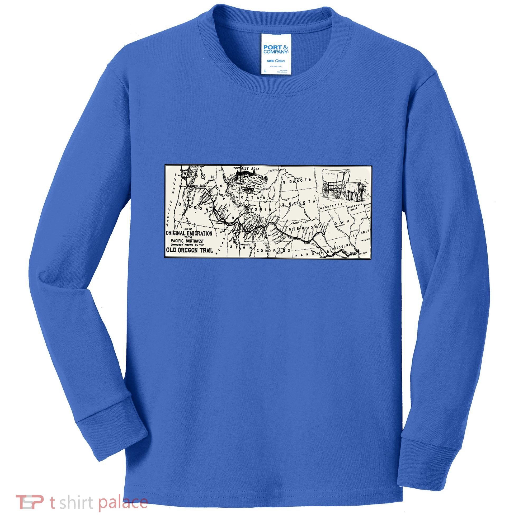 Oregon Trail Map Gift Ox Team Usa Cartography Geography History Meaningful Gift Kids Long Sleeve Shirt