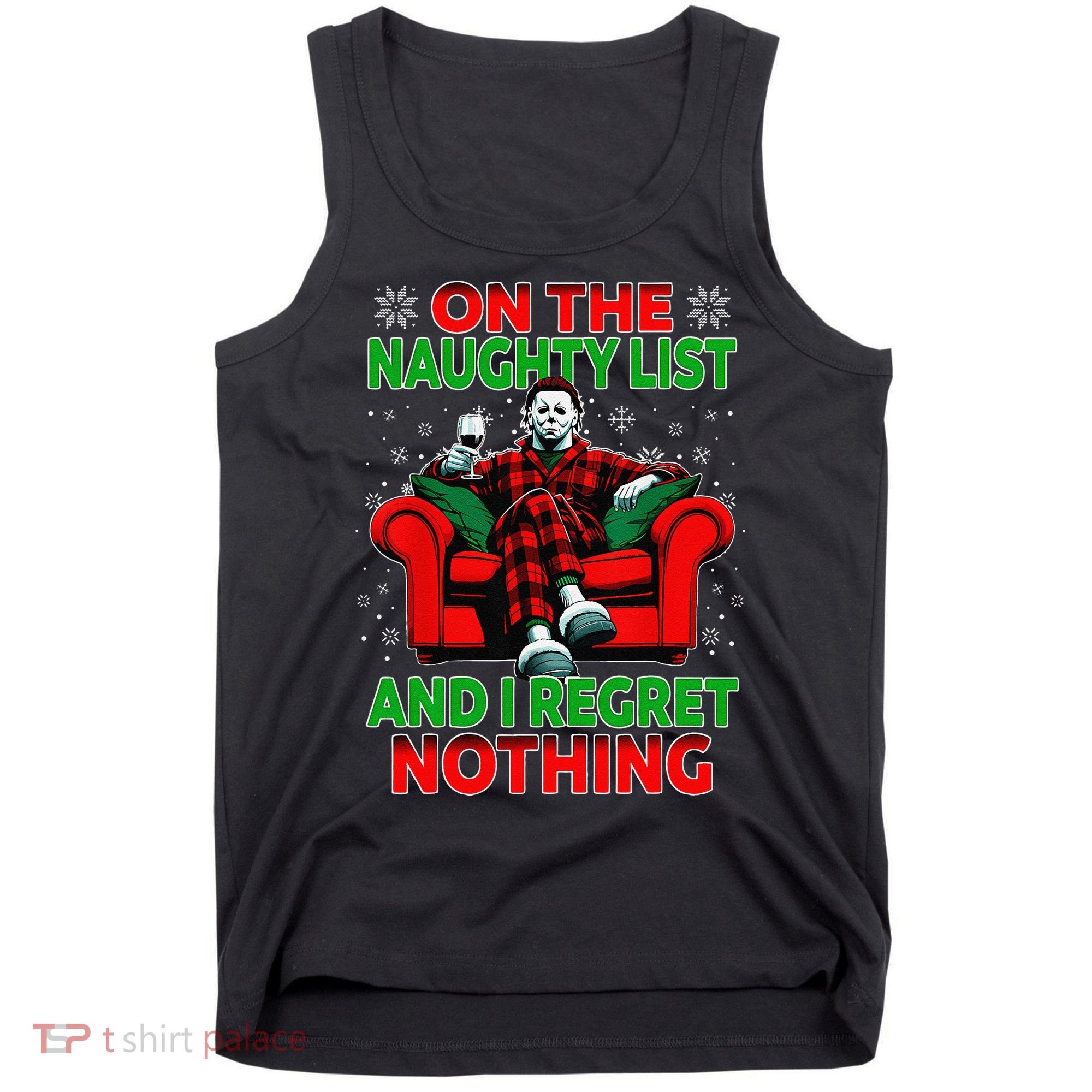 On The Naughty List And I Regret Nothing Horror Christmas Tank Top