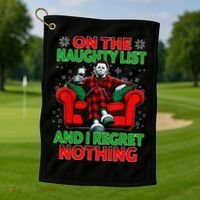 On The Naughty List And I Regret Nothing Horror Christmas Golf Towel thumb 1