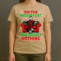 On The Naughty List And I Regret Nothing Horror Christmas T-Shirt thumb 4