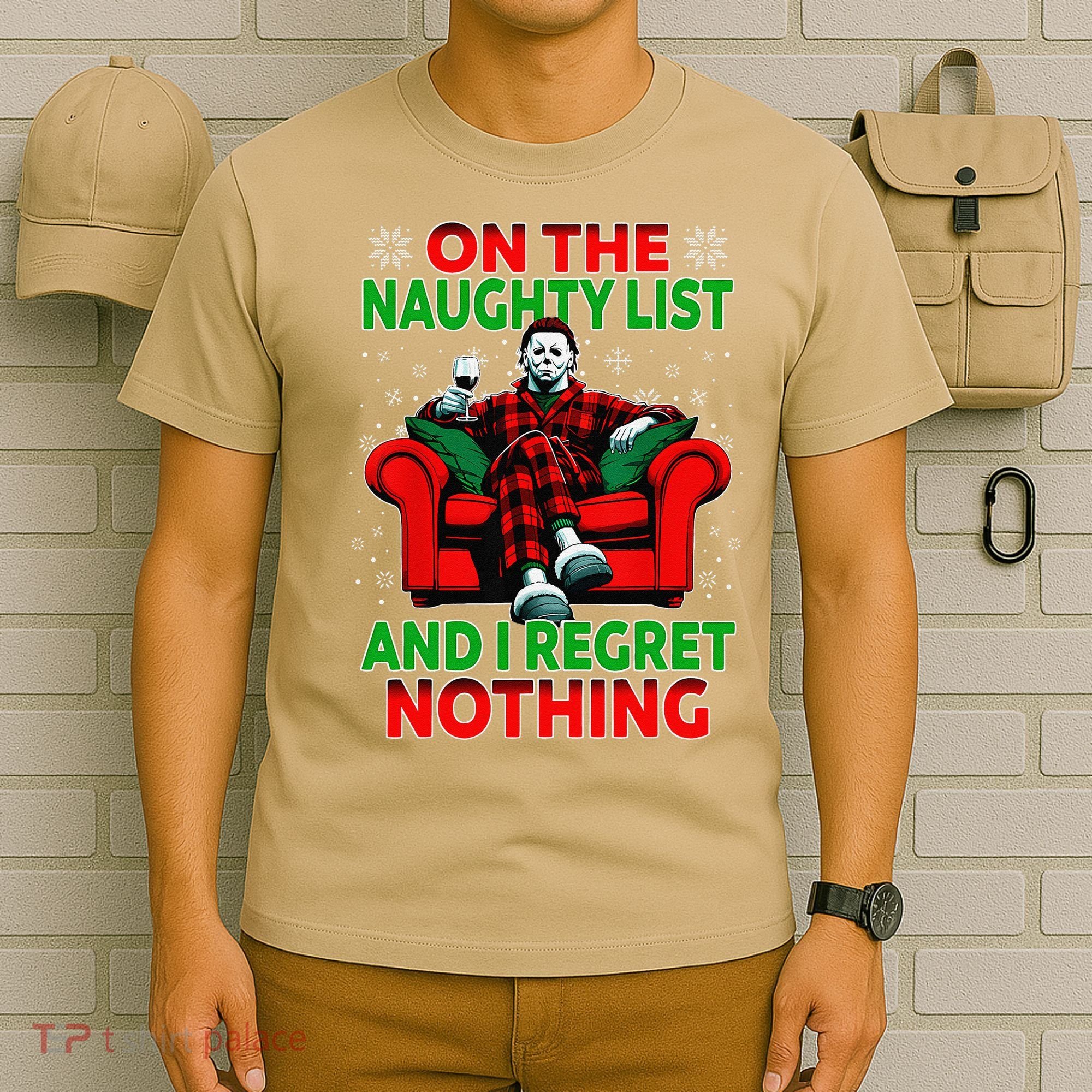 On The Naughty List And I Regret Nothing Horror Christmas T-Shirt