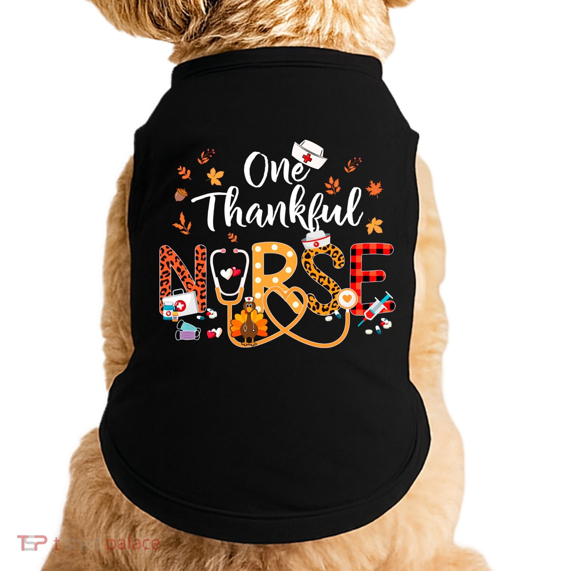 One Thankful Nurse Turkey Stethoscope Thanksgiving Great Gift Doggie Tank