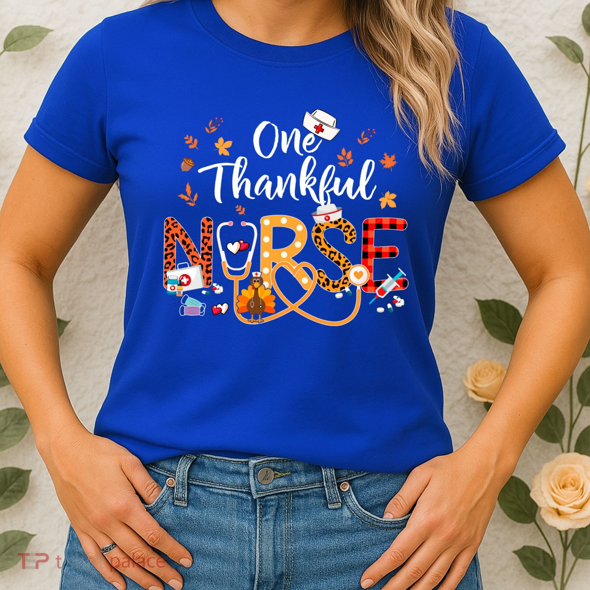 One Thankful Nurse Turkey Stethoscope Thanksgiving Great Gift Women's T-Shirt