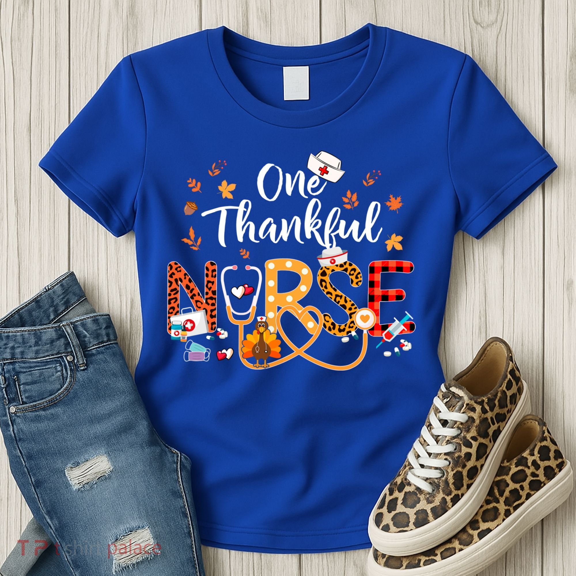 One Thankful Nurse Turkey Stethoscope Thanksgiving Great Gift Women's T-Shirt