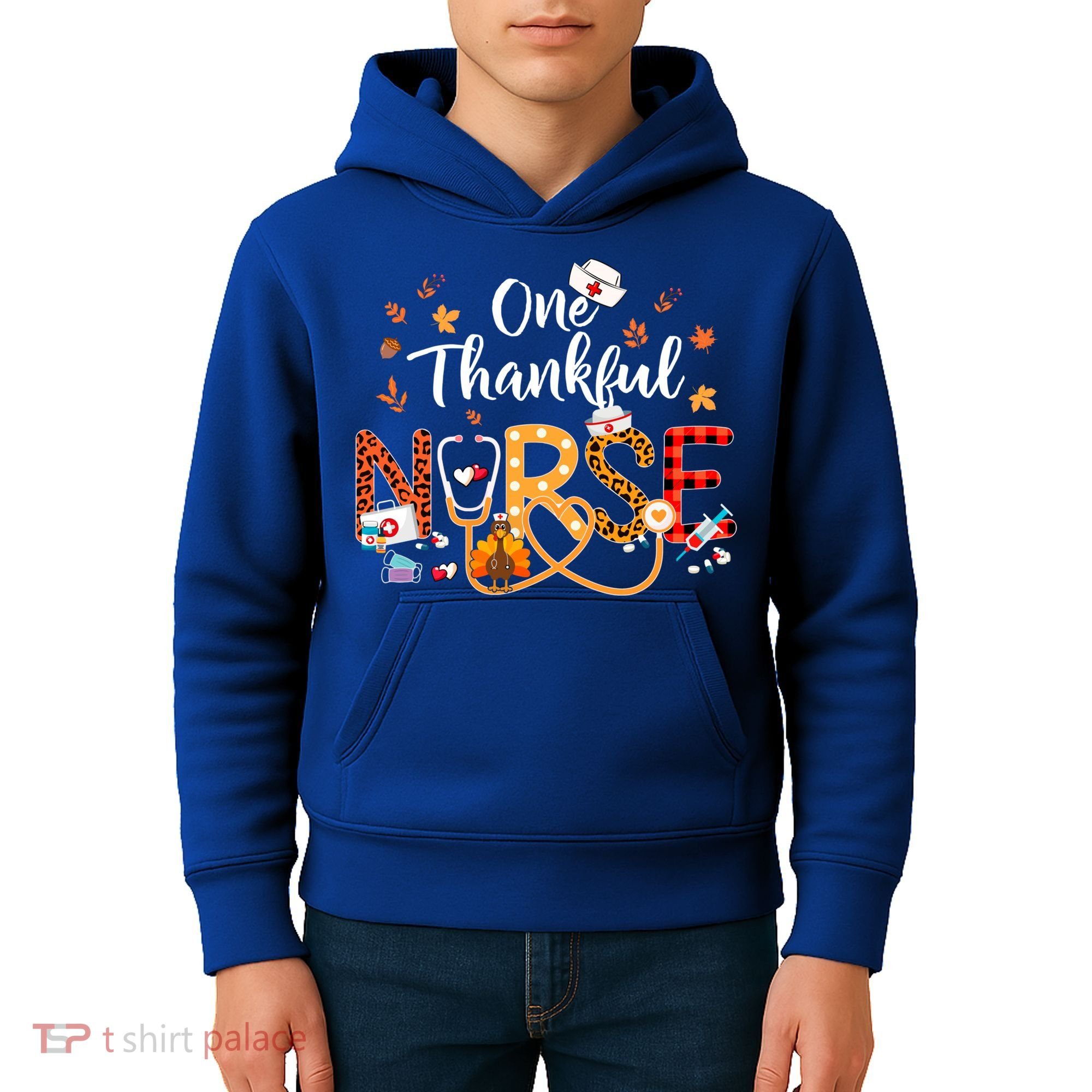 One Thankful Nurse Turkey Stethoscope Thanksgiving Great Gift Kids Hoodie