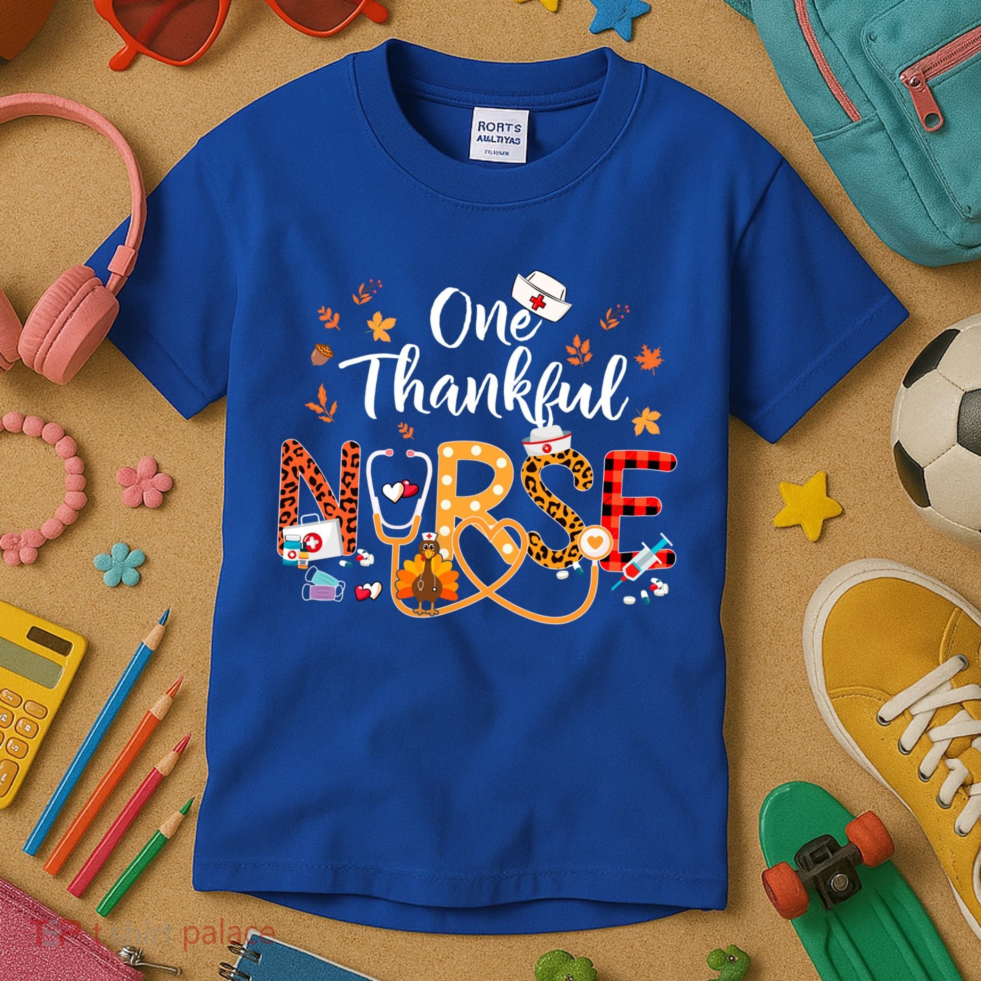 One Thankful Nurse Turkey Stethoscope Thanksgiving Great Gift Kids T-Shirt