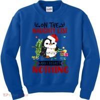 On The Naughty List And I Regret Nothing Penguin Funny Gift Kids Sweatshirt thumb 0