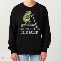 Off To Praise The Lord Funny Christian Frog Meme Women's Sweatshirt thumb 0