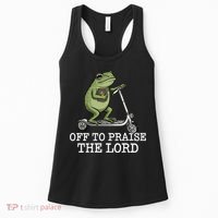 Off To Praise The Lord Funny Christian Frog Meme Women's Tank Top thumb 0