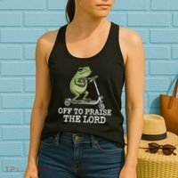 Off To Praise The Lord Funny Christian Frog Meme Women's Tank Top thumb 2