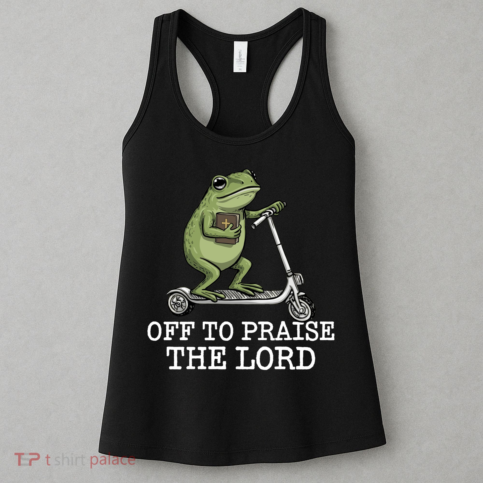 Off To Praise The Lord Funny Christian Frog Meme Women's Tank Top