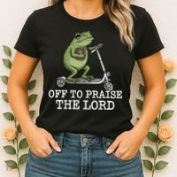 Off To Praise The Lord Funny Christian Frog Meme Women's T-Shirt thumb 2