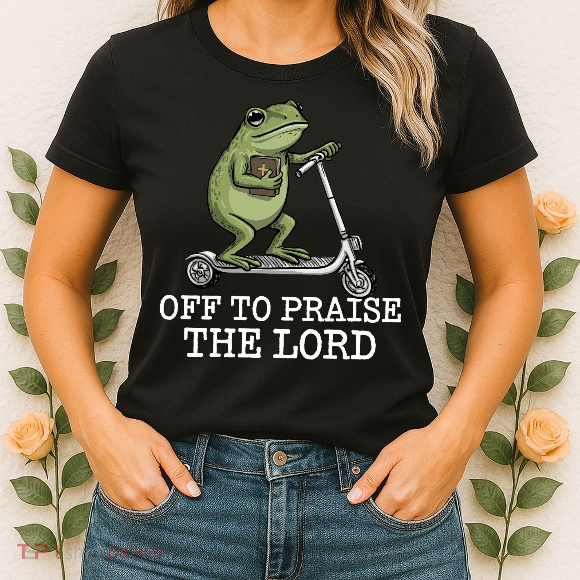 Off To Praise The Lord Funny Christian Frog Meme Women's T-Shirt