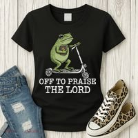 Off To Praise The Lord Funny Christian Frog Meme Women's T-Shirt thumb 3