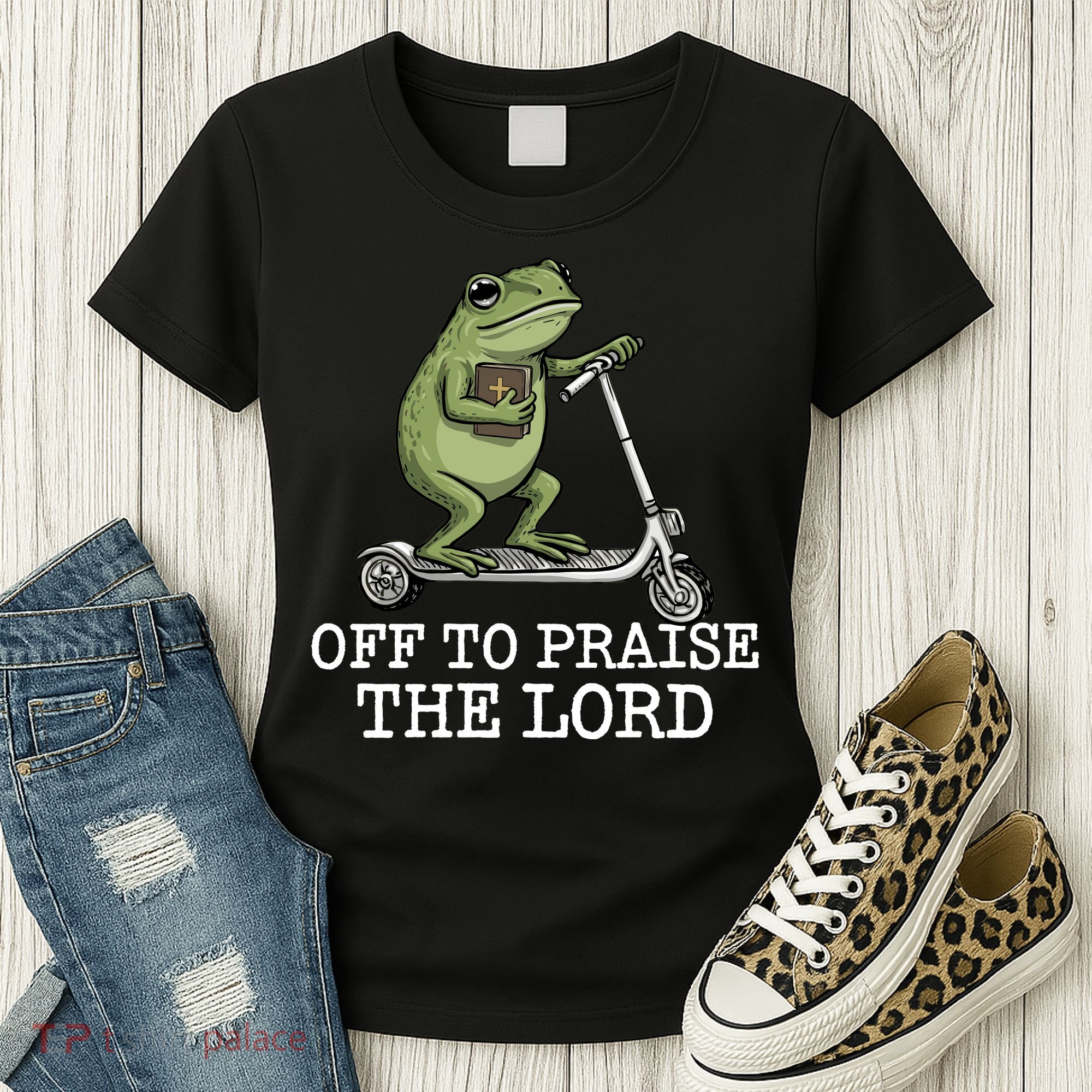 Off To Praise The Lord Funny Christian Frog Meme Women's T-Shirt