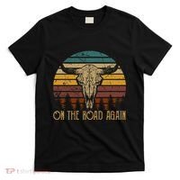 On The Road Again Outlaws Music Bull Skull Love Cowboy Boots T-Shirt thumb 0