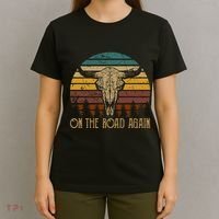 On The Road Again Outlaws Music Bull Skull Love Cowboy Boots T-Shirt thumb 4