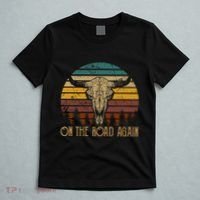 On The Road Again Outlaws Music Bull Skull Love Cowboy Boots T-Shirt thumb 5