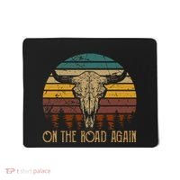 On The Road Again Outlaws Music Bull Skull Love Cowboy Boots Mousepad thumb 0