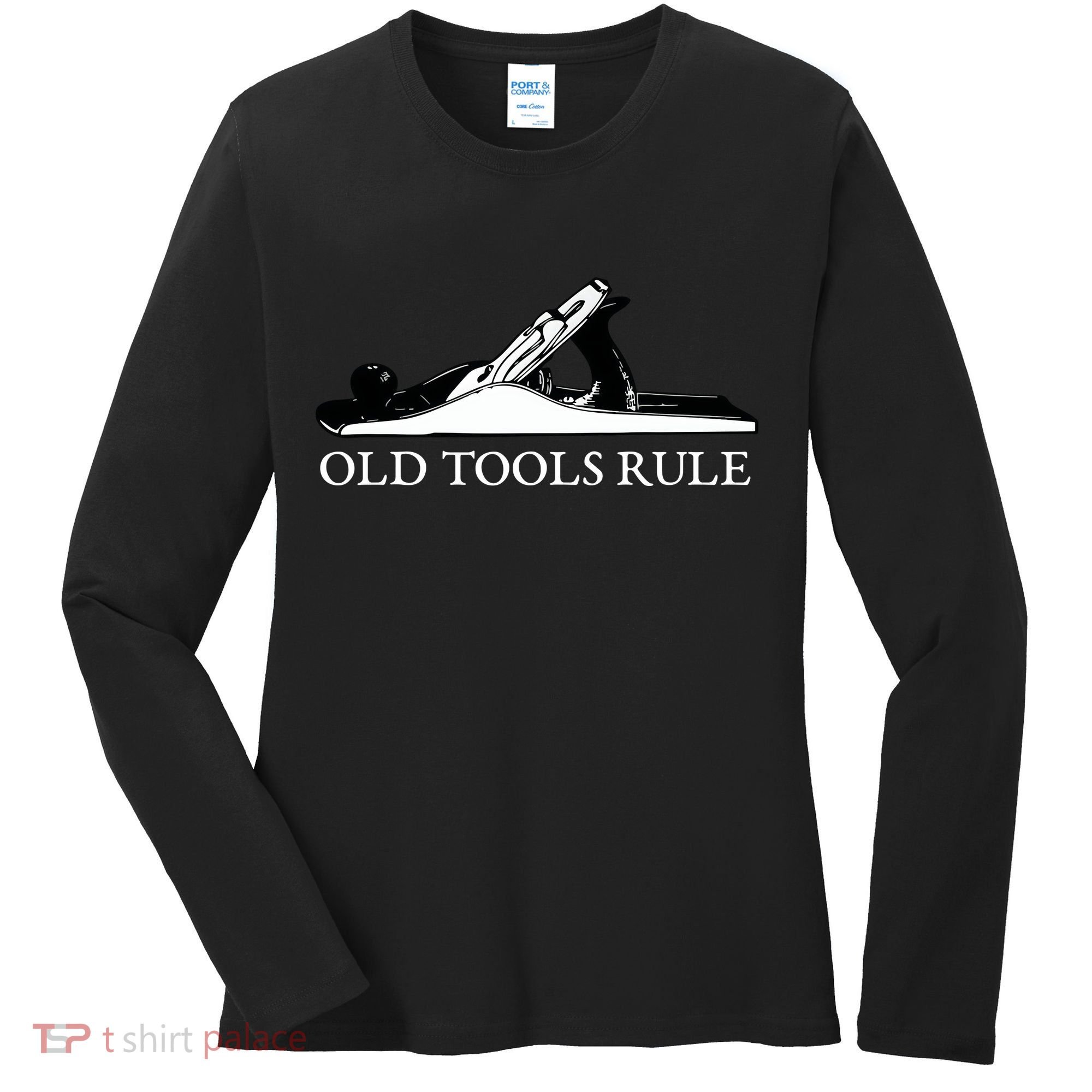 OLD TOOLS RULE HAND PLANE WOODWORKING MAN CAVE Women's Long Sleeve Shirt