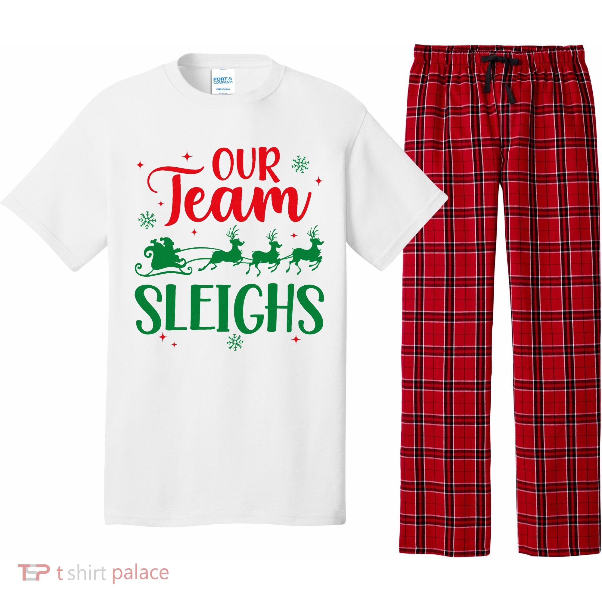 Our Team Sleighs Christmas Santa Reindeers Office Staff Pajama Set