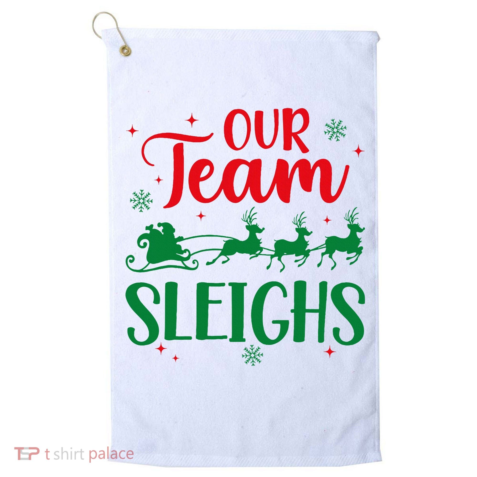 Our Team Sleighs Christmas Santa Reindeers Office Staff Golf Towel