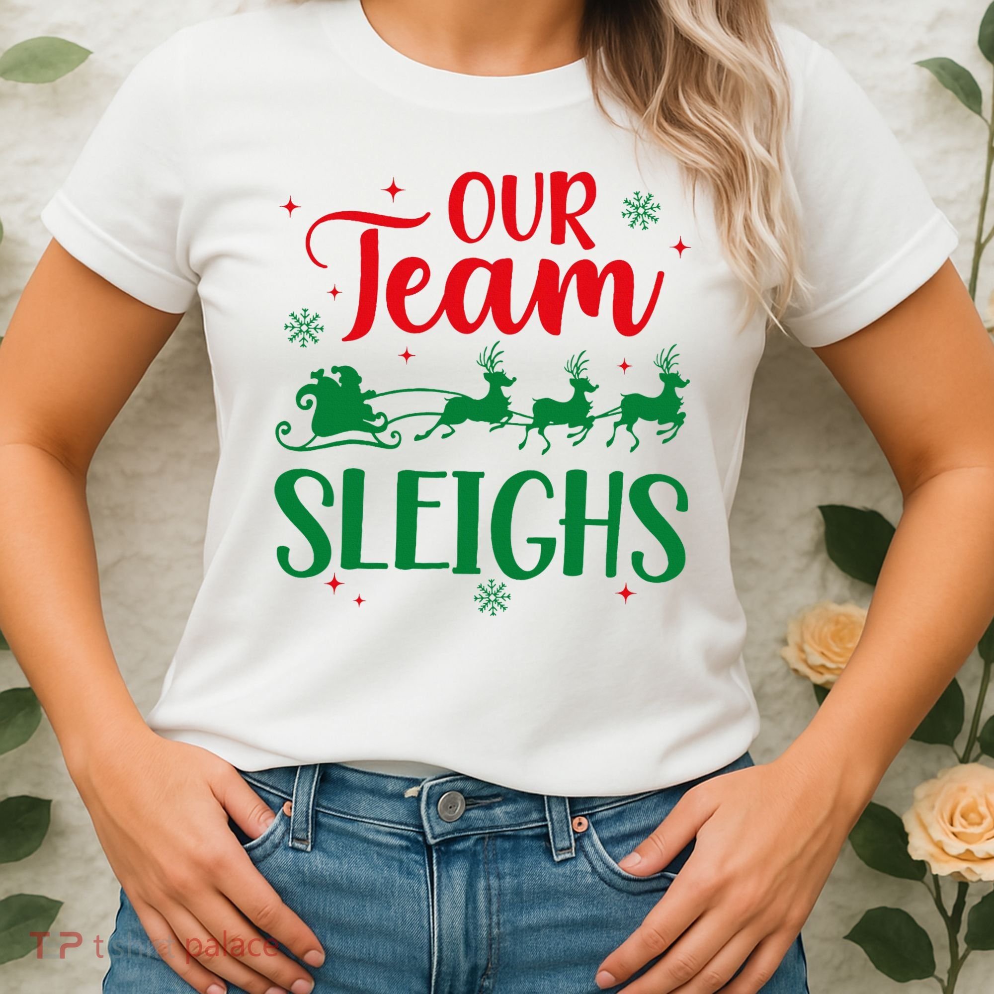 Our Team Sleighs Christmas Santa Reindeers Office Staff Women's T-Shirt