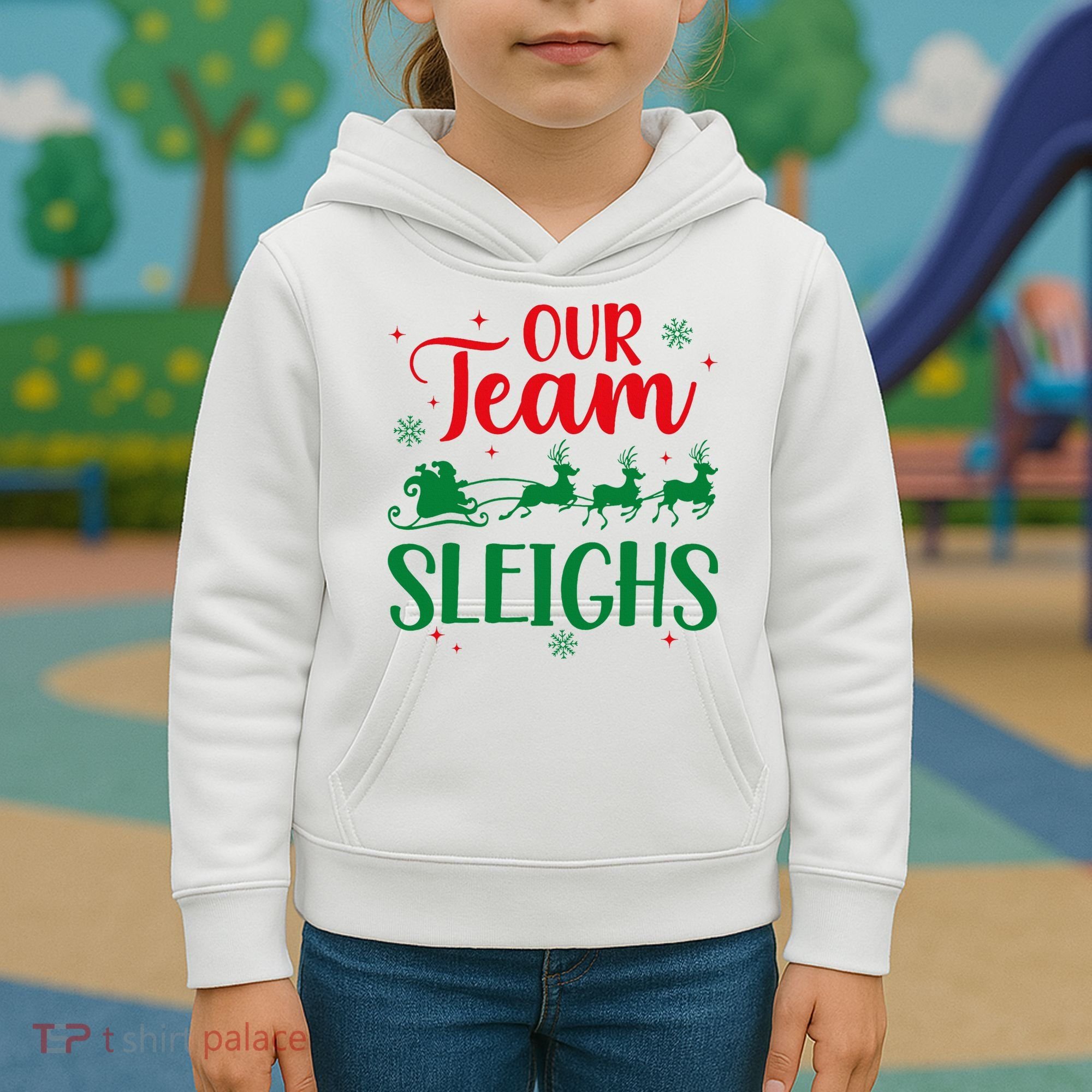 Our Team Sleighs Christmas Santa Reindeers Office Staff Kids Hoodie