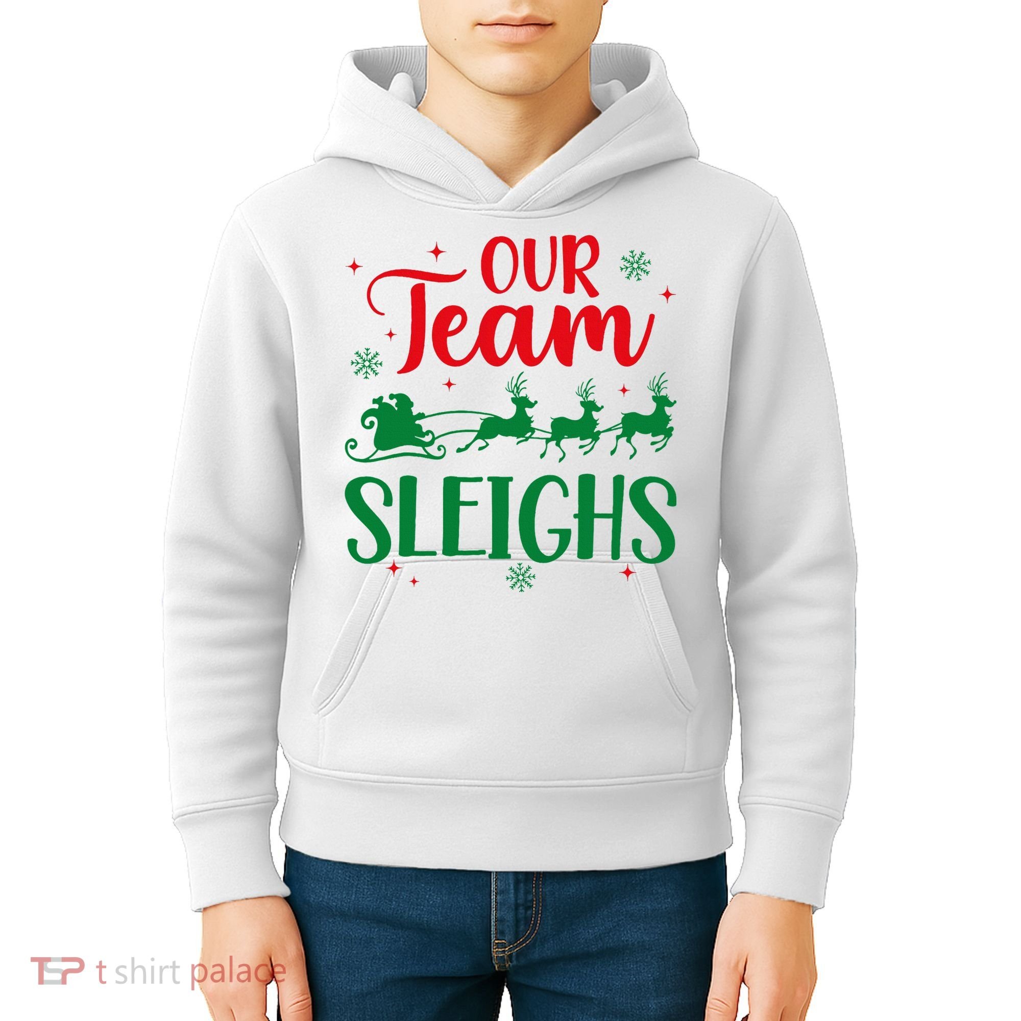 Our Team Sleighs Christmas Santa Reindeers Office Staff Kids Hoodie