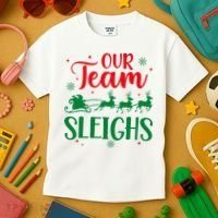 Our Team Sleighs Christmas Santa Reindeers Office Staff Kids T-Shirt thumb 3