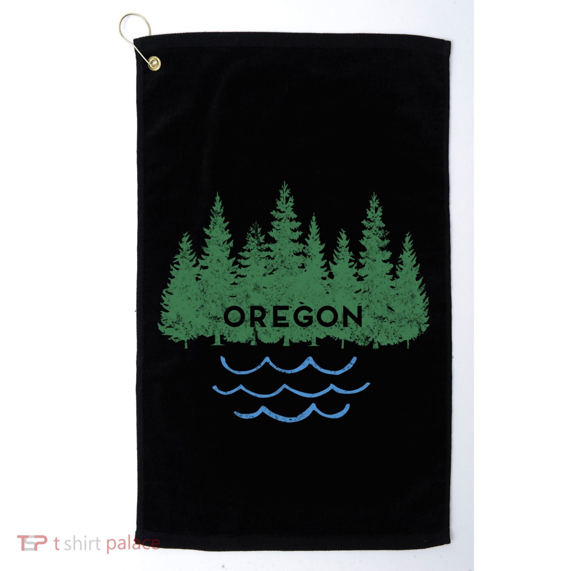 Oregon Trees Silhouette Nature Outdoorsy Funny Gift Golf Towel