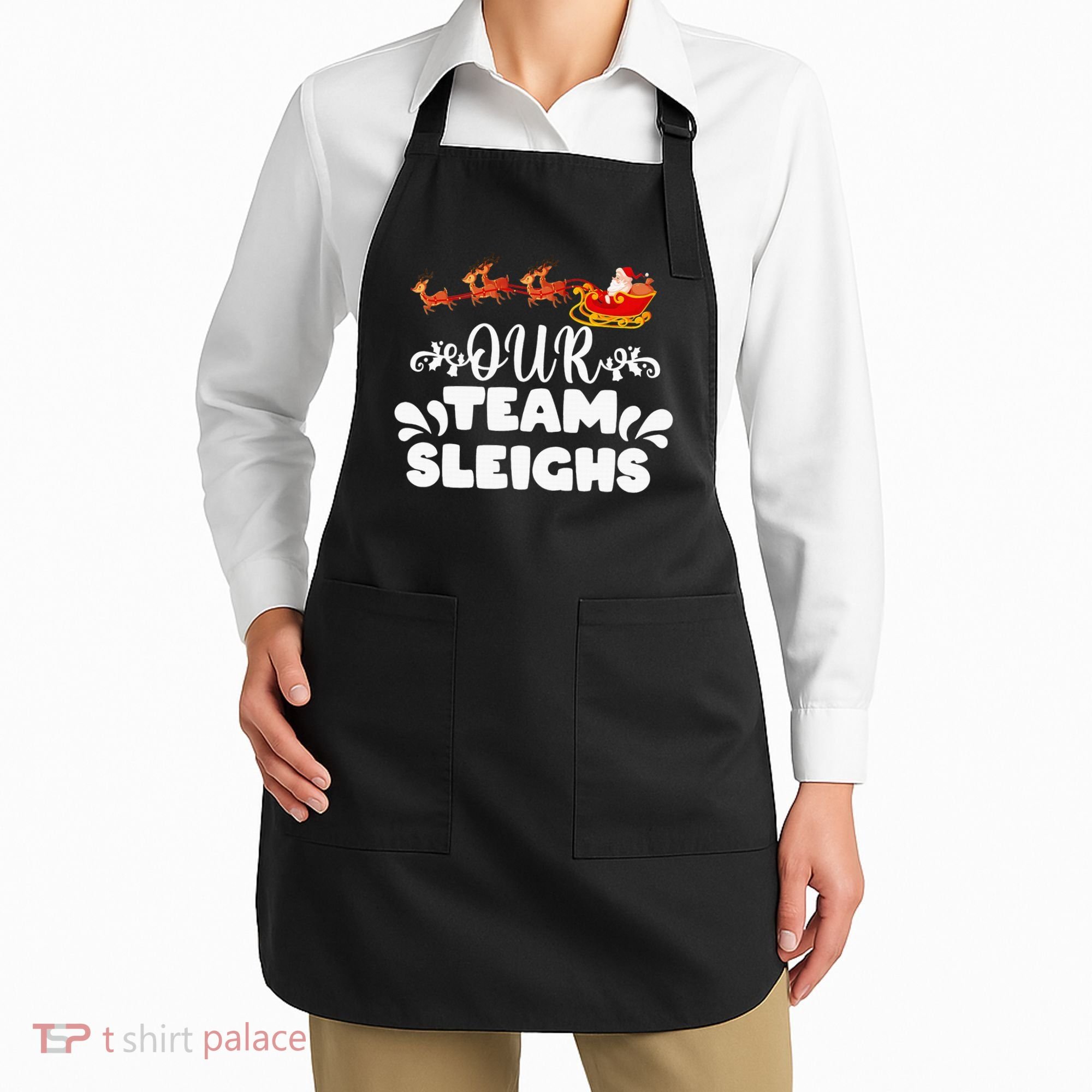 Our Team Sleighs Christmas Reindeers Santa's Workers Office Apron