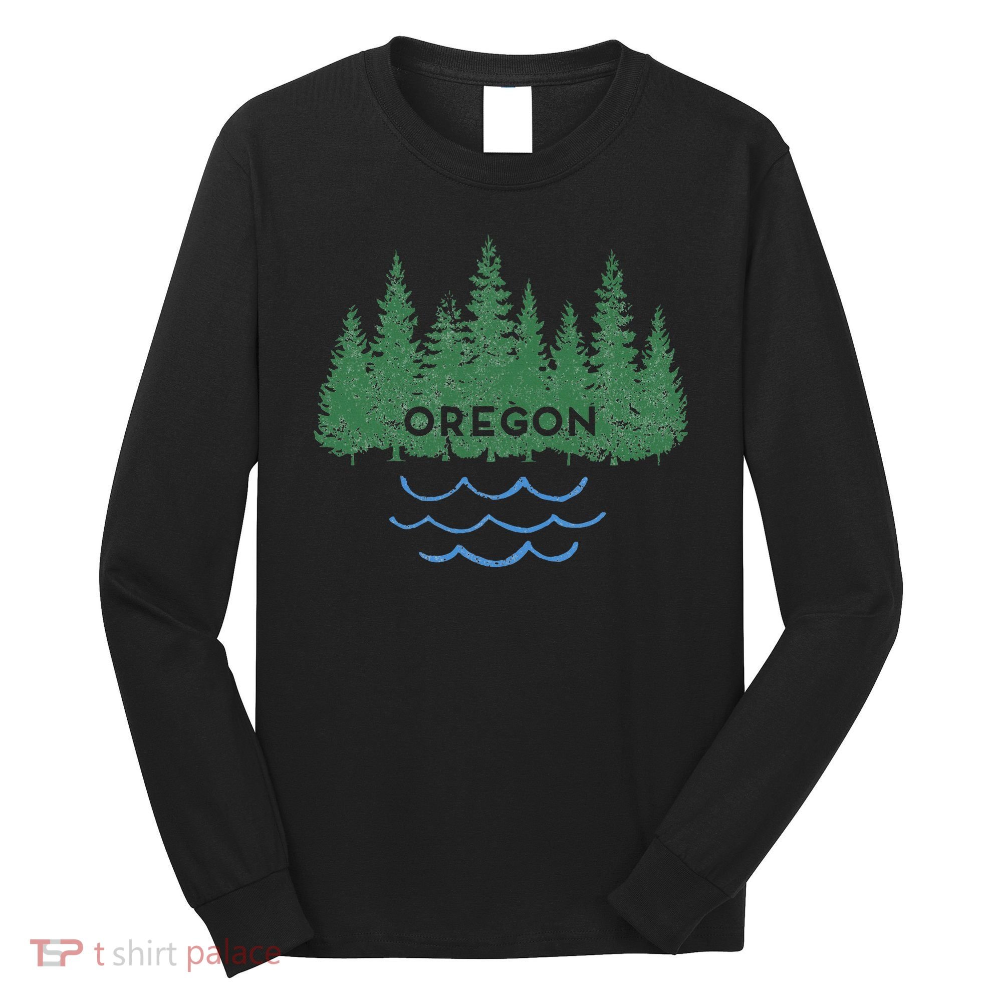 Oregon Trees Silhouette Nature Outdoorsy Long Sleeve Shirt