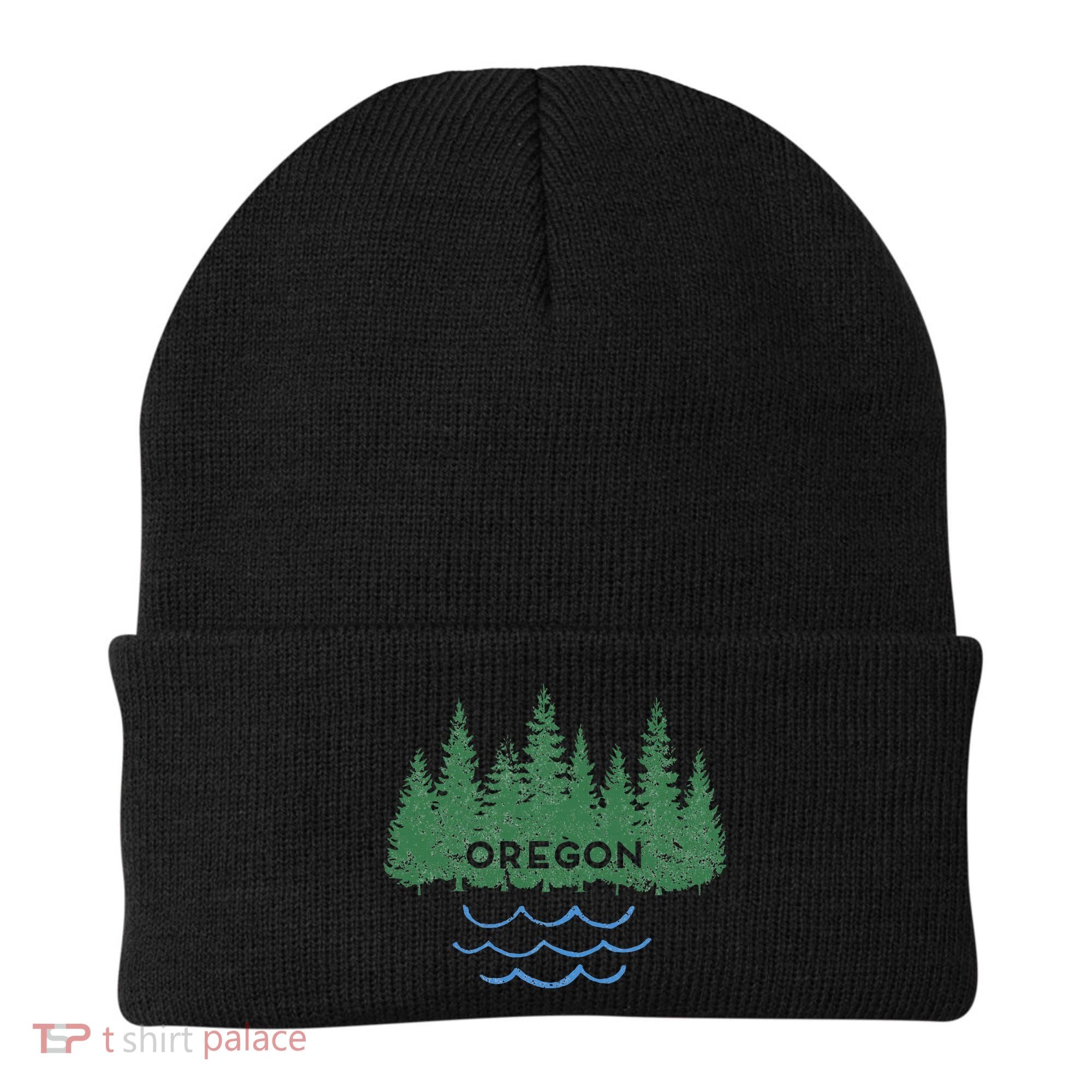 Oregon Trees Silhouette Nature Outdoorsy Beanie