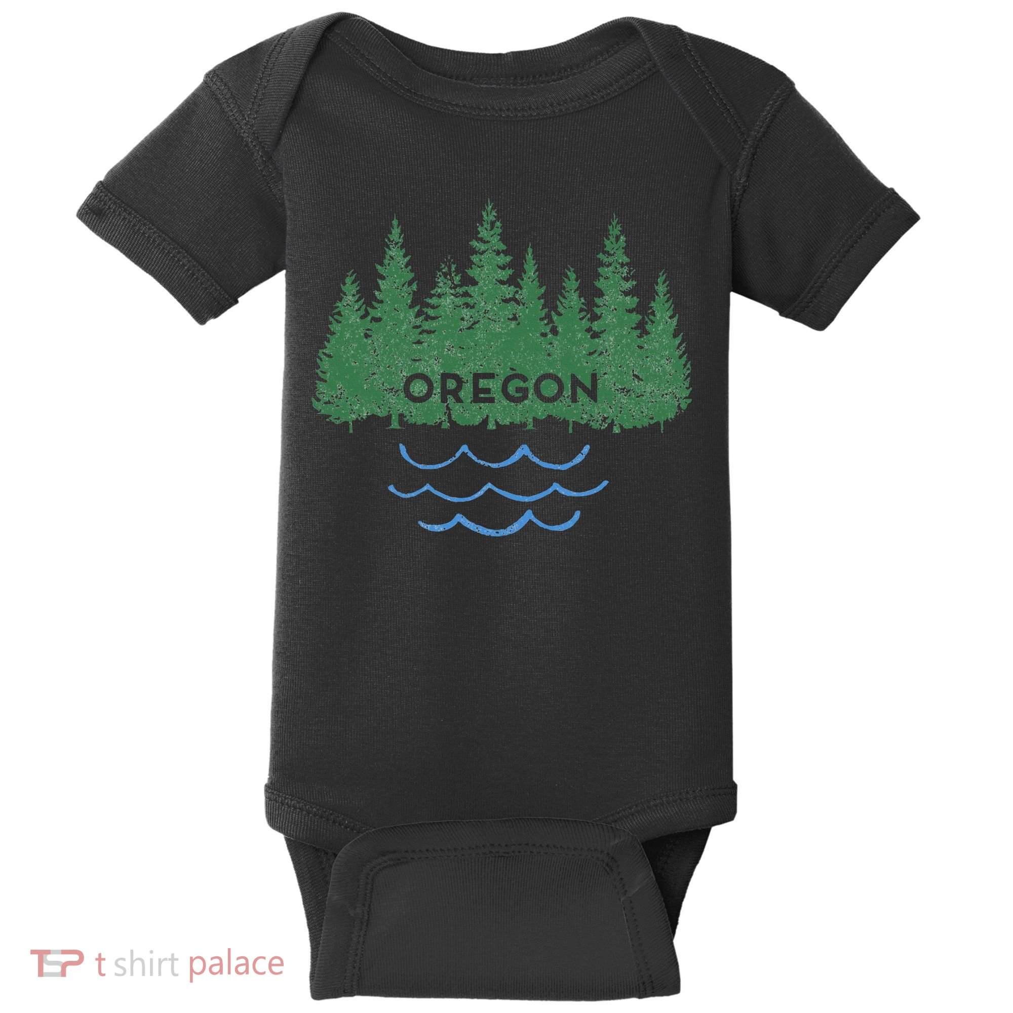 Oregon Trees Silhouette Nature Outdoorsy Baby Bodysuit