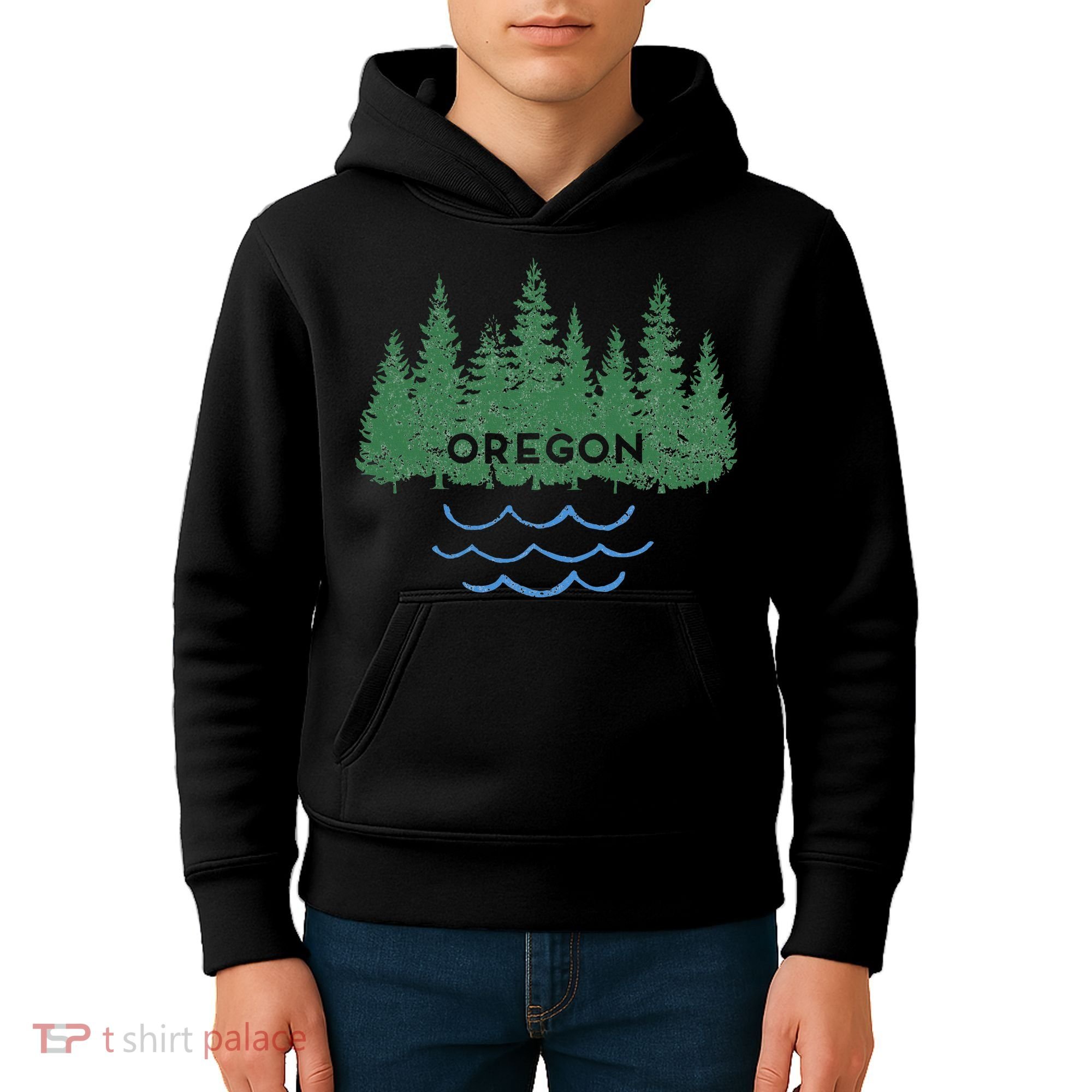 Oregon Trees Silhouette Nature Outdoorsy Kids Hoodie
