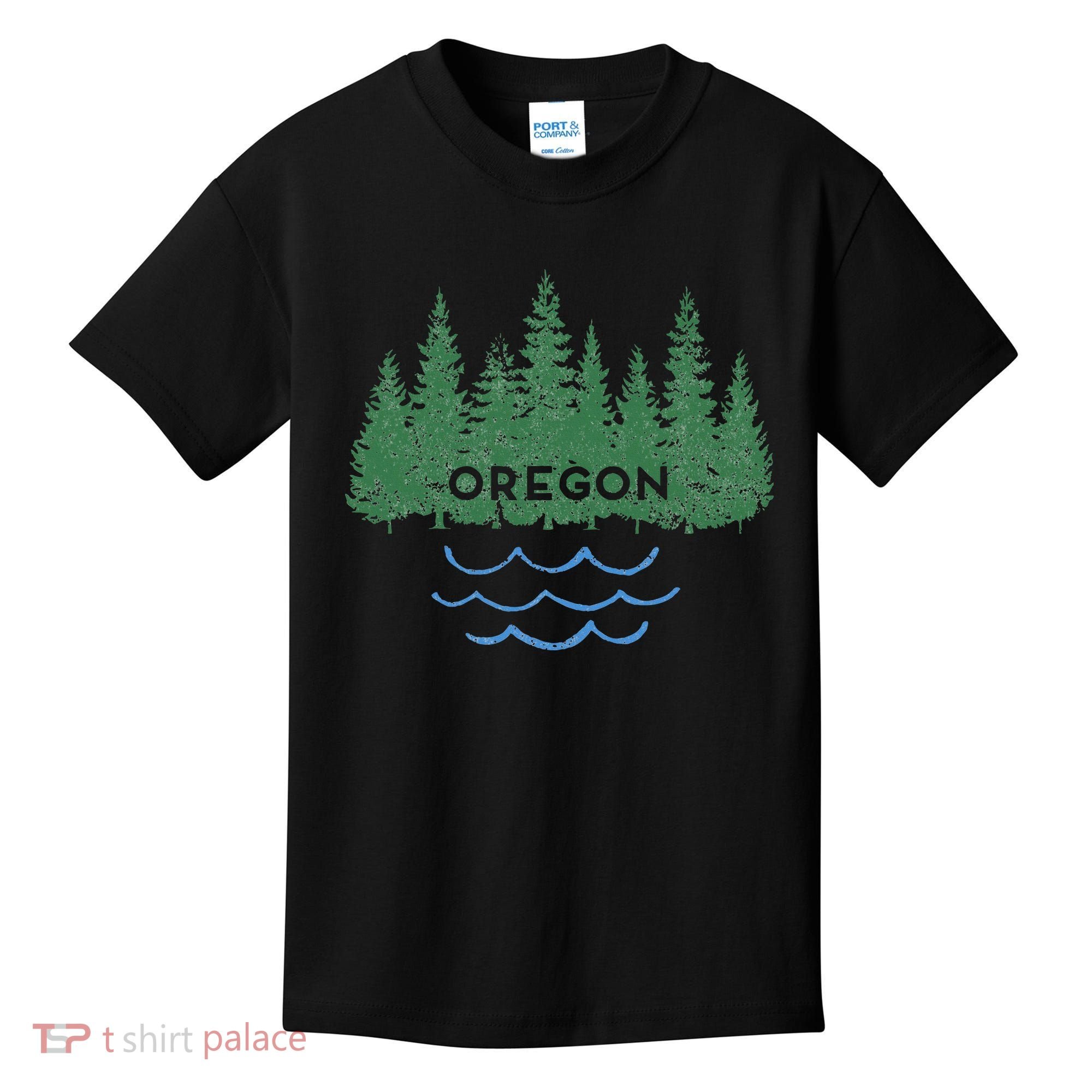 Oregon Trees Silhouette Nature Outdoorsy Kids T-Shirt