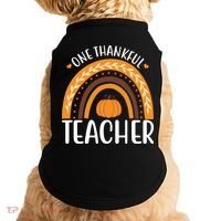 One Thankful Teacher Rainbow Pumpkin Thanksgiving Doggie Tank thumb 0