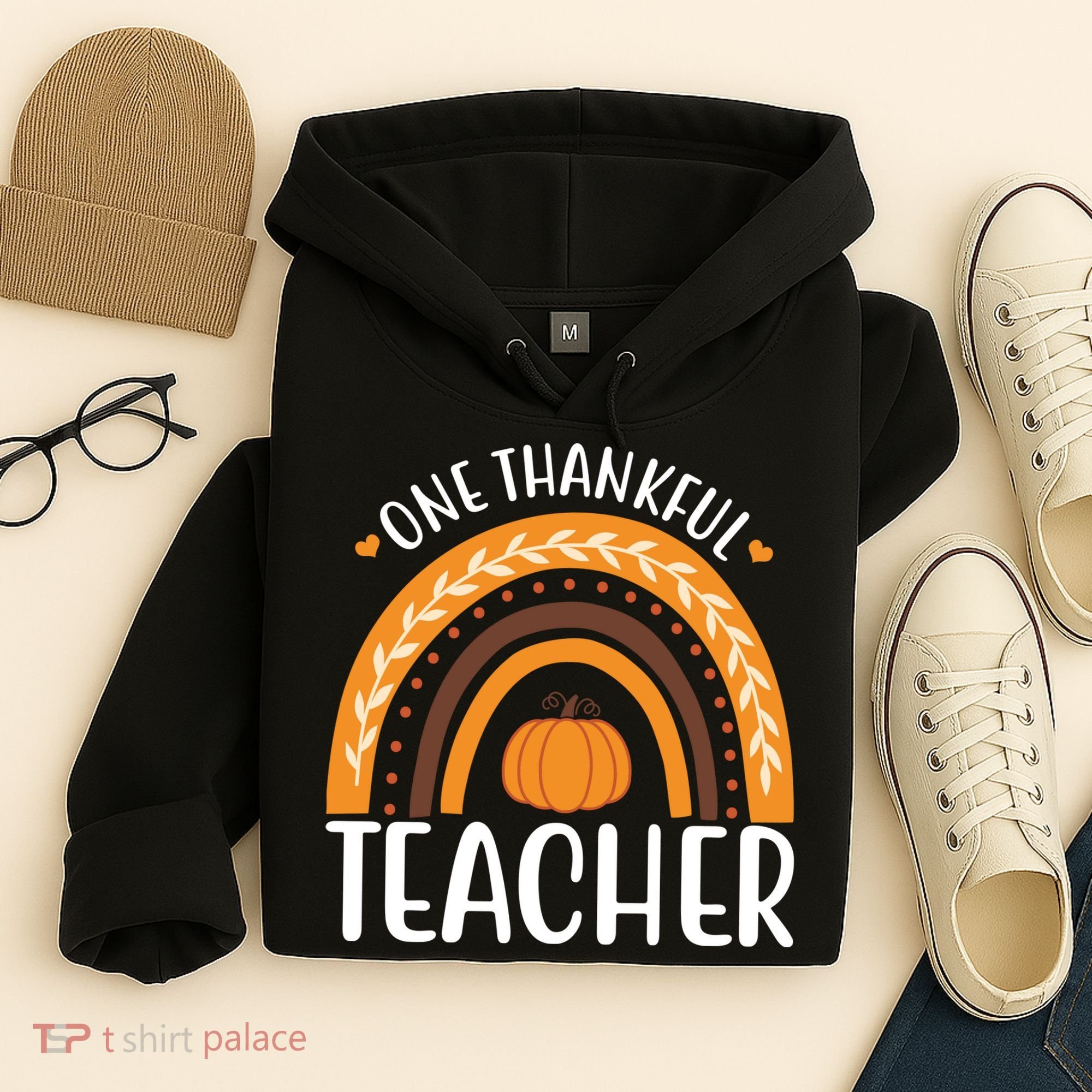 One Thankful Teacher Rainbow Pumpkin Thanksgiving Hoodie