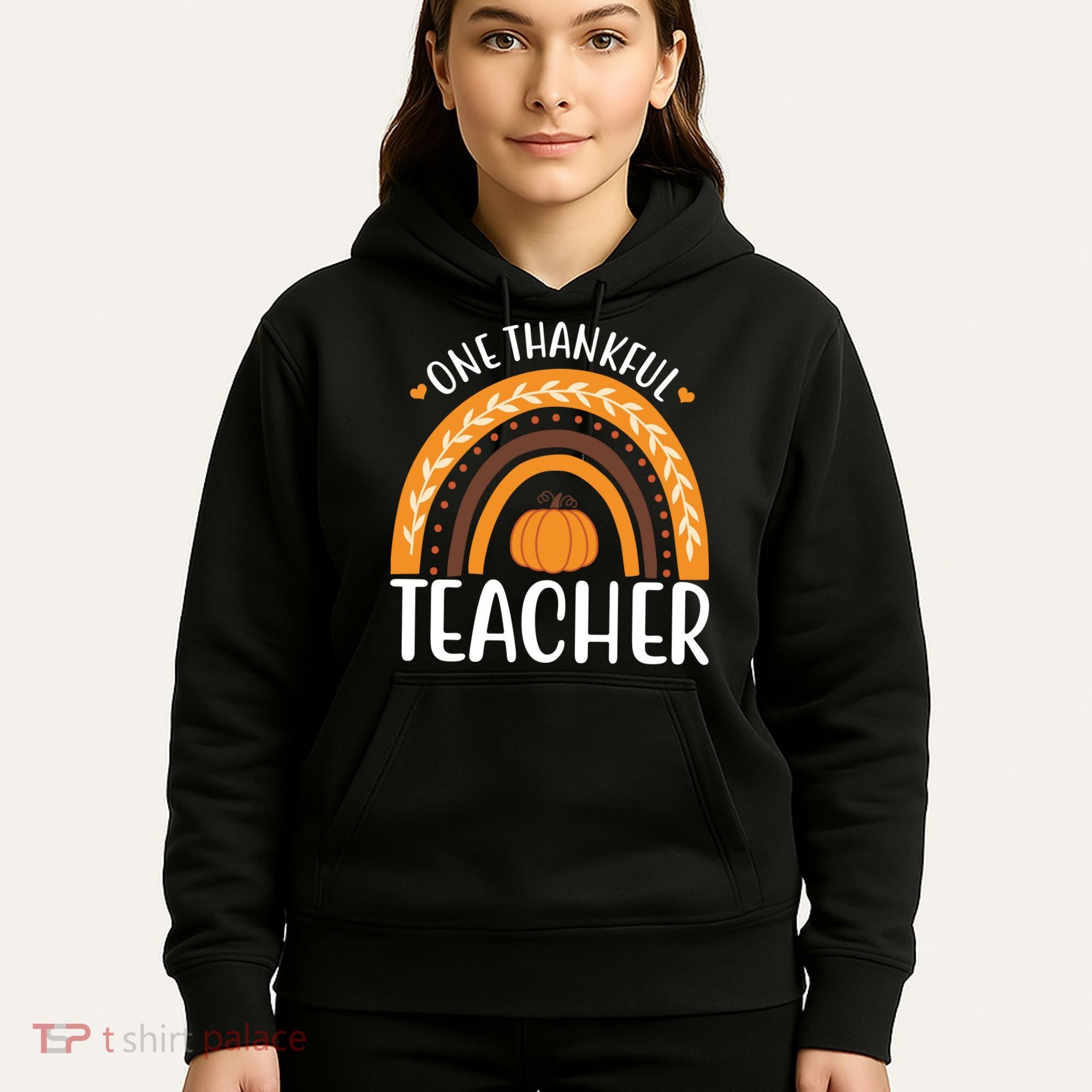 One Thankful Teacher Rainbow Pumpkin Thanksgiving Hoodie