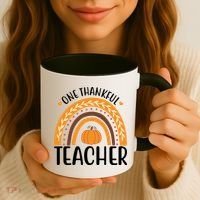 One Thankful Teacher Rainbow Pumpkin Thanksgiving Coffee Mug thumb 3