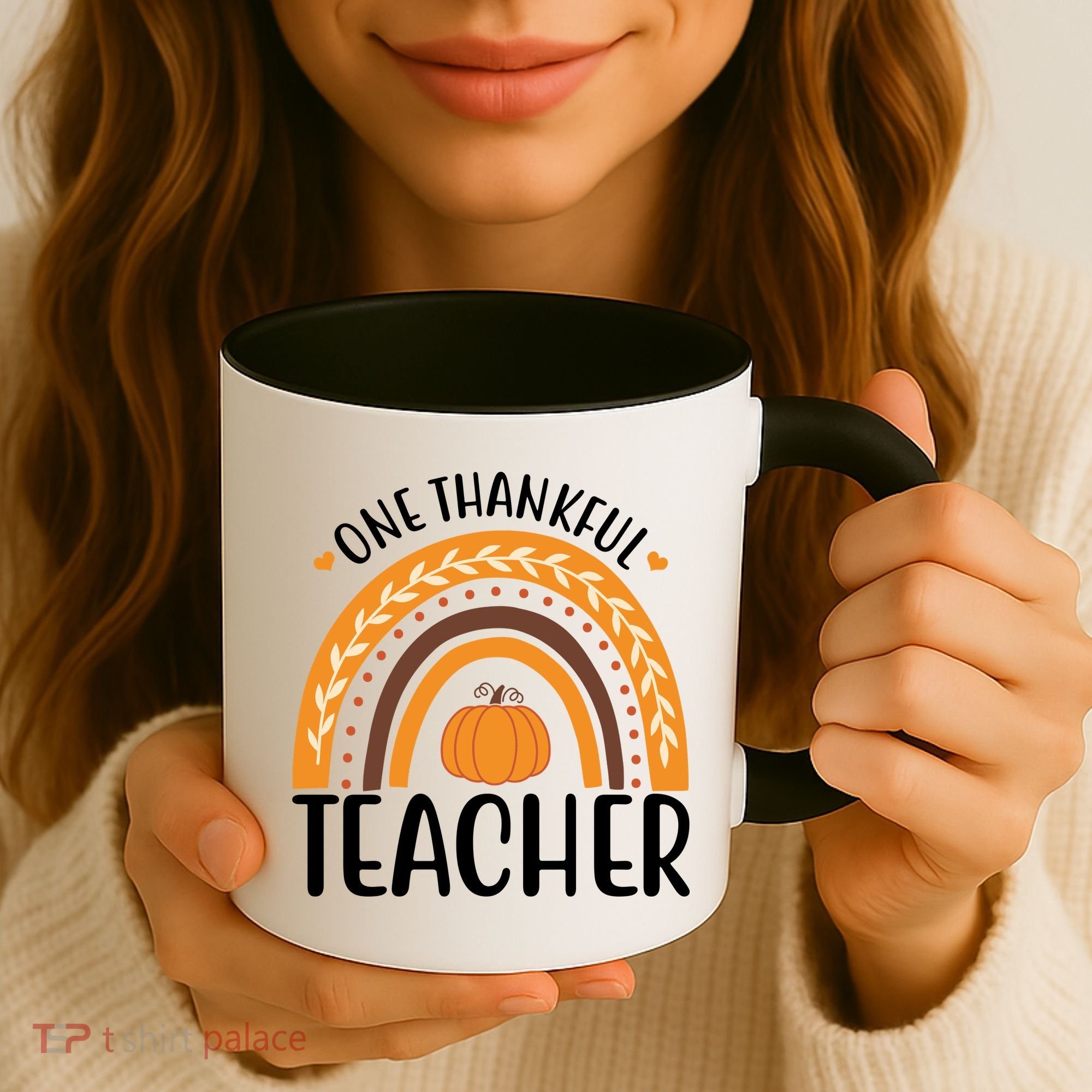 One Thankful Teacher Rainbow Pumpkin Thanksgiving Coffee Mug