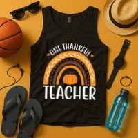 One Thankful Teacher Rainbow Pumpkin Thanksgiving Tank Top thumb 4