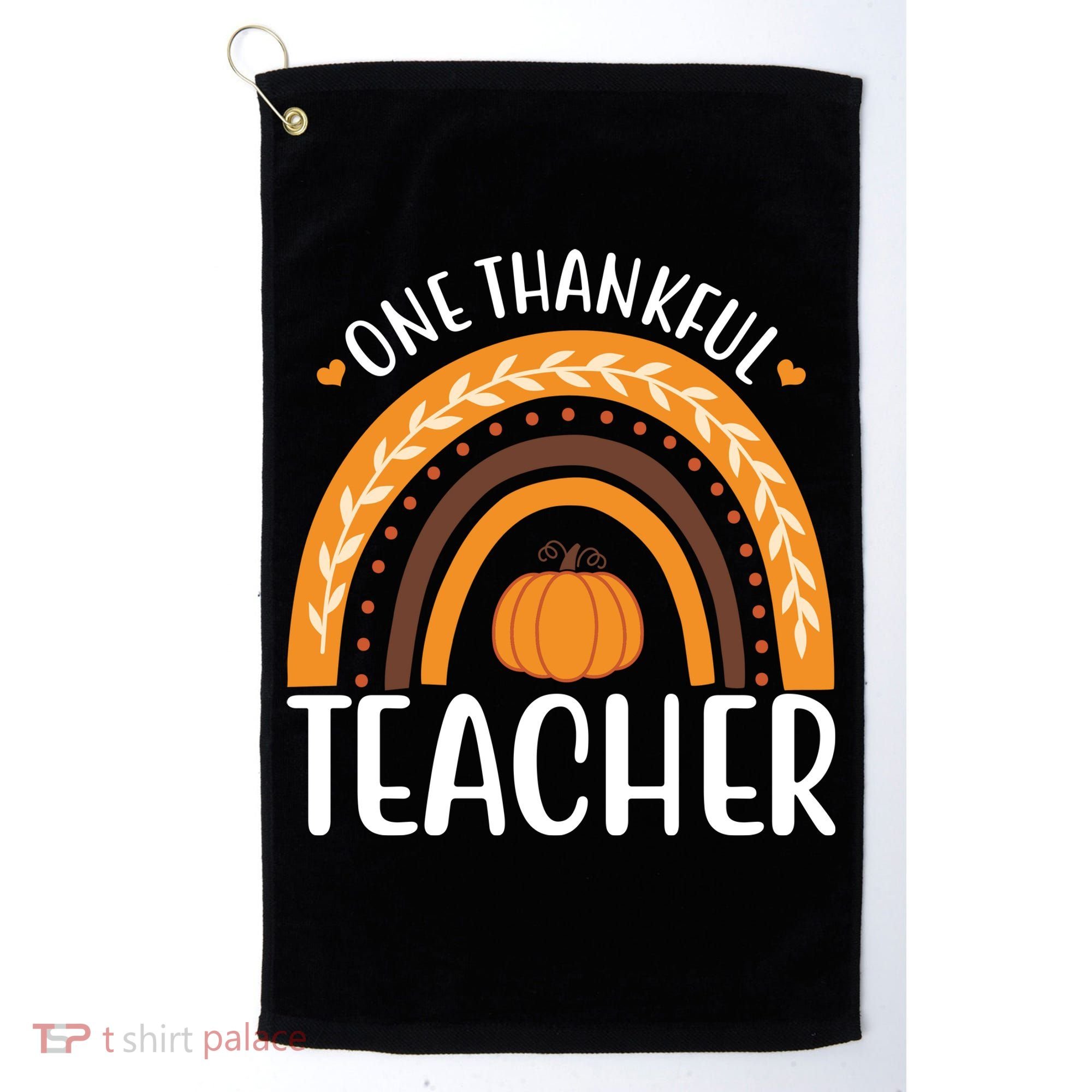 One Thankful Teacher Rainbow Pumpkin Thanksgiving Golf Towel
