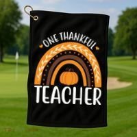 One Thankful Teacher Rainbow Pumpkin Thanksgiving Golf Towel thumb 1