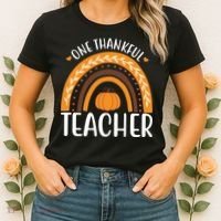 One Thankful Teacher Rainbow Pumpkin Thanksgiving Women's T-Shirt thumb 2