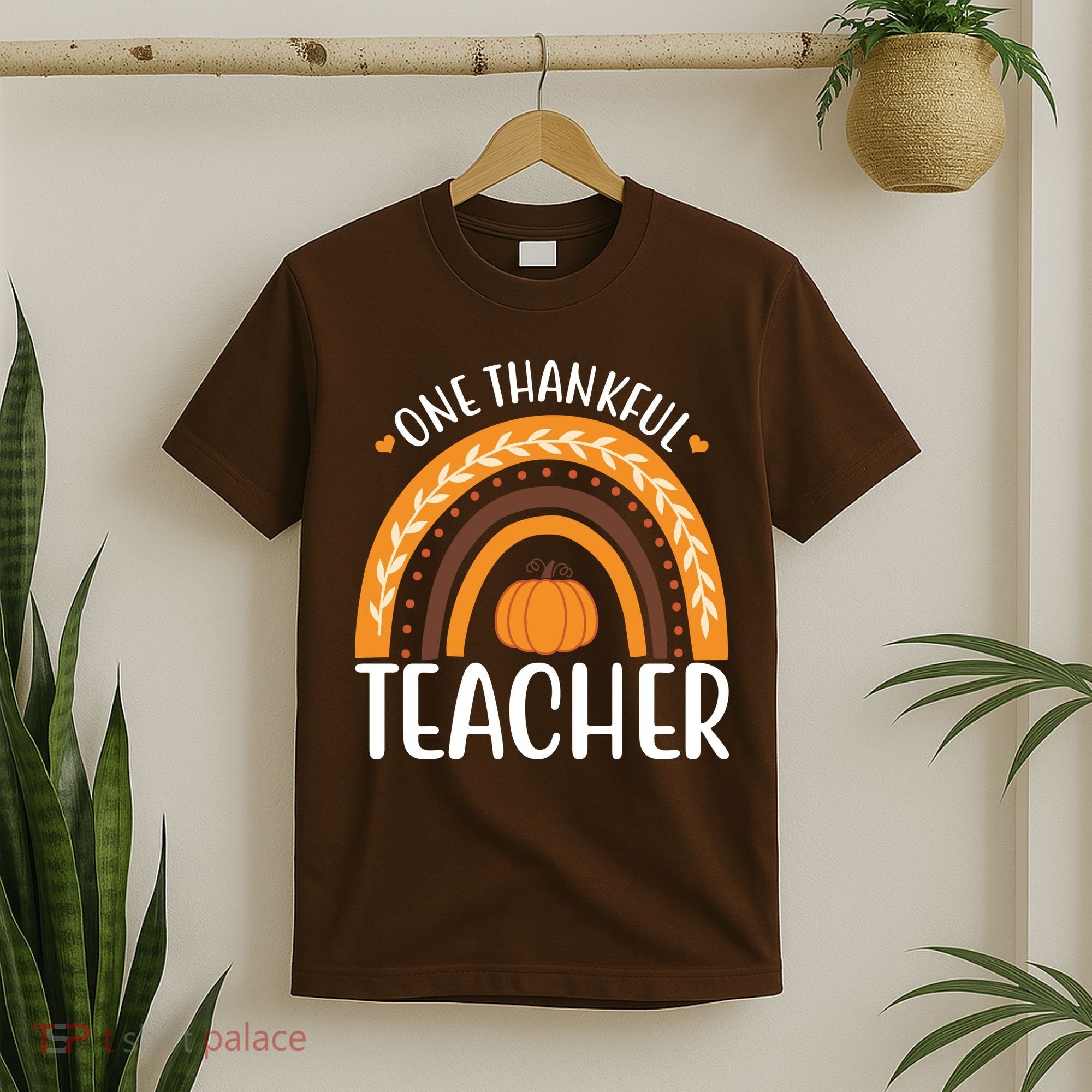 One Thankful Teacher Rainbow Pumpkin Thanksgiving T-Shirt