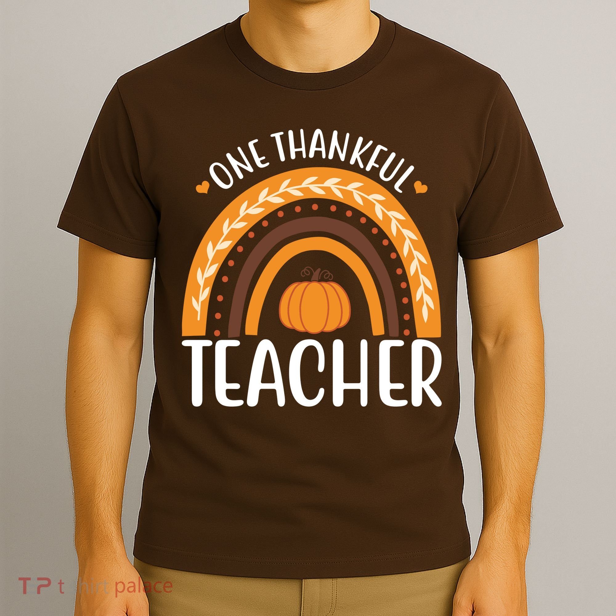 One Thankful Teacher Rainbow Pumpkin Thanksgiving T-Shirt