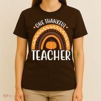 One Thankful Teacher Rainbow Pumpkin Thanksgiving T-Shirt thumb 4