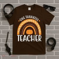 One Thankful Teacher Rainbow Pumpkin Thanksgiving T-Shirt thumb 5